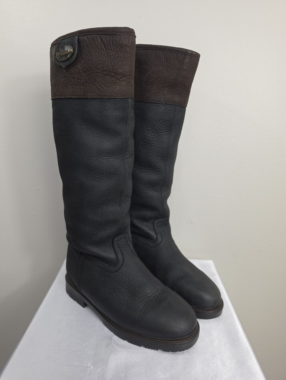 Anfibio Tall Two-Tone Leather Riding Boots - Black & Dark Brown